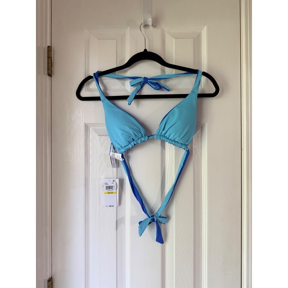 Becca by Rebecca Virtue Reversible Triangle Bikini Top Blue Aqua Medium NWT